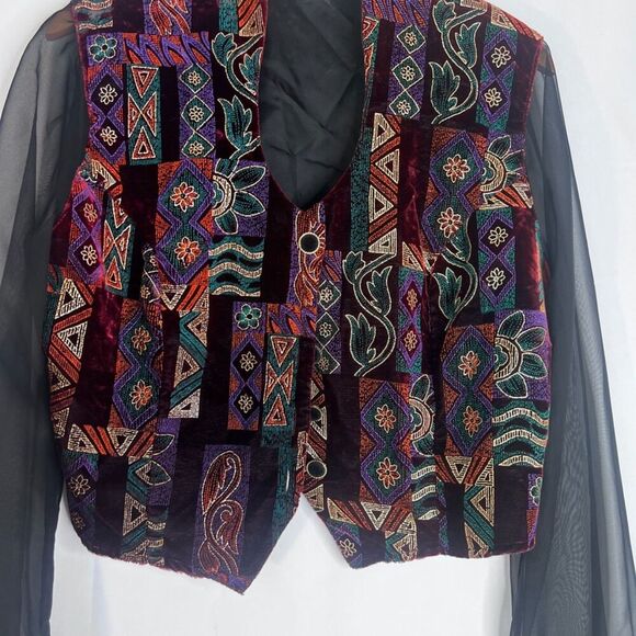 Byer California Sheer Sleeve Maximal Print Dressy Bold Art To Wear Top Medium - Picture 4 of 11